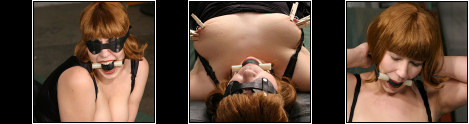 Dropping The Key - Some solo self bondage she blindfolds and gags herself before placing pegs on her breasts before handcuffing herself to the bed and dropping the key.