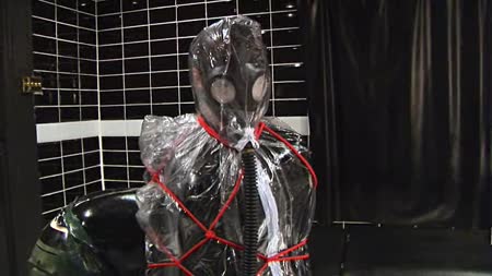 Breathless Package Part 1 - This slut told us she loves total enclosure so we start off by putting and gasmask and tube on her then putting her in a plastic ***** sack before securing her in there with some rope. All that connects her to the outside world now is that breathing tube.