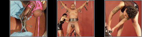Weights - Bound to the metal frame his mistress ***** increasing heavy weights from his cock. Even through his gag you can hear his cries.