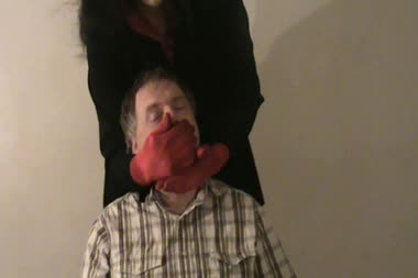 Red Satin Gloves Hand Over Mouth - Glovedsub gets glove over mouth play from vanessa_fetish wearing red satin gloves