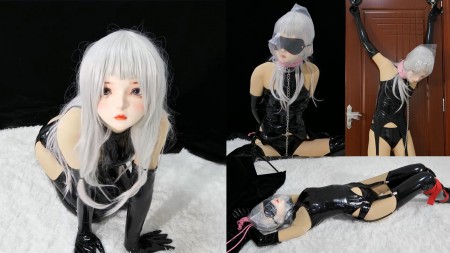 Xiaomeng Bagged in Kigurumi - Xiaomeng became a lovely doll again. She looked really cute, shy, delicate and touching under the kigurumi and a sexy black leather dress. 
After warming up by a vibrator, there came the main breathplay. Blindfolded and hands tied behind, Xiaomeng received plastic bags on her head, which were sealed by a wide collar around her neck in the first two attempts and by duct tape at the third time. Gasp, gasp, gasp! In the next scene, a black full-head hood was added under the kigurumi mask. The only openings of the hood are two nostrils, making Xiaomeng�s breathing even more restricted under the mask. She was then stretched and fixed to the door, got vibrated, and bagged again. After all the breathplay finished, she received a good orgasm as her reward of hard working!