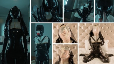Xiaomeng Becomes Latex Nun - Xiaomeng has received a new costume, a latex nun suit. She is fully covered by latex from head to toe. Her facial features are hidden underneath the micro-perforated hood, and her black-and-white uniform are shining in the dark room.
The sister puts on a gas mask connected with a 2L rebreather bag over her latex head. A valve is connected to the rebreather bag for controlling her breath. Even when the valve is fully open, the air flow is still narrowed. Xiaomeng feels so hot and starts to massage herself using a magic wand.
Later, her arms are bound behind her back by an armbinder, and her hood is changed to a condom hood with only two small nostril holes. The magic wand is still doing its job while her breath is blocked frequently by a piece of tape.
Now she takes off the tight condom hood and wears a blindfold and a transparent latex hood. The hood has a small air pocket but has no holes. She is sitting on the magic wand and enjoying both the vibration and the feeling from rebreathing stale air.
How many strong orgasms has Xiaomeng reached in total?