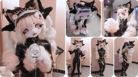 Xiaomeng Latex Kitty Vibrated - Xiaomeng�s new fursuit has arrived.
She was quite excited and quickly put on the paws, which can make funny sound, and the full-head mask. By the way, before that she was already in her latex catsuit and latex hood with a mouth condom, so she has transformed into a cute kitty with black latex skin.
This video is the first half of the furry play, constituted of posing, crawling, rope bondage, and finally orgasm(s?) by a bound magic wand. Please enjoy this furry and light breath play, and remember that she cannot see and can only breathe through nostril holes of the latex hood.