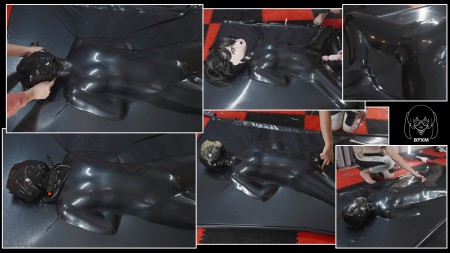 Xiaomeng Has a New Vacuum Bed - Happy New Year! Best wishes for 2024! Xiaomeng also got her gift: a brand-new vacuum bed, and she cant wait to get in!

This black latex bed has a neck seal, meaning that Xiaomengs head will be outside when her body is vacuum compressed. This makes me easy to use different items on her head and play with her breath. 

She started with her micro-perforated hood and a big dildo in her body. When the air was pumped out, the latex bed just pushed the dildo even deeper inside her, and she loved the feeling very much. Of course, things wont be that easy. A big piece of film dressing was quickly pasted on her face and blocked all the micro holes in her hood. Dont shout! Save your air to feel your pleasure from your lower body!

After the film dressing was removed, I put a classic breathplay hood over her micro-perforated hood. The breathplay hood has a small breathing hole, but if she inhales too hard, two layers of latex will stick together, making breathing difficult. However, it is not easy not to inhale hard because her lower body was continuously stimulated.

The next item was a piece of latex sheet from her latex nun costume. I just covered her face with the sheet and made it tight by hand or with a collar. The sound was really weird when the air leaked in and out between layers of latex

In the last round of breathplay, I used the film dressing again, but much tighter and longer this time. You can see clearly that she can only exhale but not inhale. When I took the film dressing away, she started crying immediately.

Time for her reward. Wearing her exclusive kigurumi mask (the logo comes to life!), feeling the stimulation from inside and outside the latex film, how many orgasms did she reach?