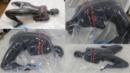 Xiaoyu in Black Zentai and Vacuum Bag